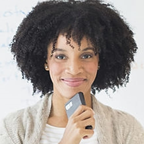 Female job applicant holding a cellular phone